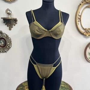 Vintage Double Strap NWT Victoria's Secret Olive & Chartreuse Mesh Lingerie Set